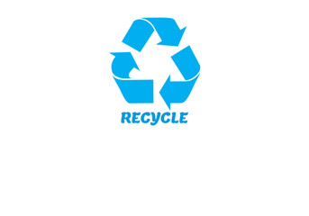 Blue Recycle Symbol with Text on White Background | Environmental Conservation Icon for Sustainability, Awareness Campaigns, and Eco-Friendly Marketing