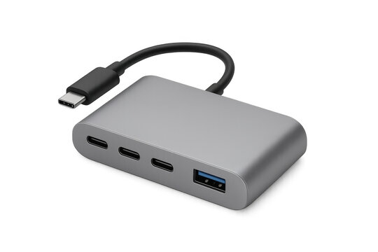 Modern usb hub connecting devices with transparent background