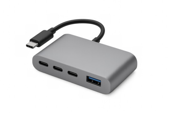 Modern usb hub connecting devices with transparent background