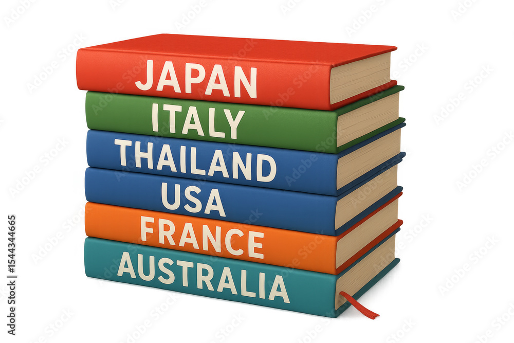 Aufkleber stack of books representing different countries on transparent background