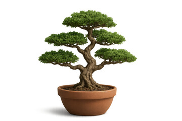 Bonsai tree growing in terracotta pot with transparent background