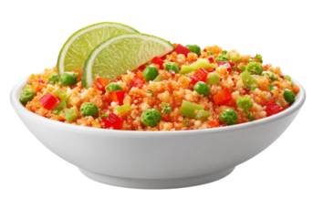 Delicious upma with mixed vegetables and lime garnish, On Transparent Background, Png Image