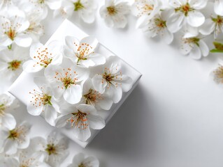 White gift box decorated with delicate blossoms.