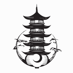 Japanese building Design Logo Vector Isolated on white Background.