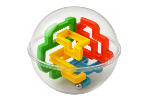 Colorful sphere maze puzzle challenging players with transparent background