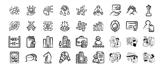 Bundle 200 Black and White Hand Drawn Business Icons Collection