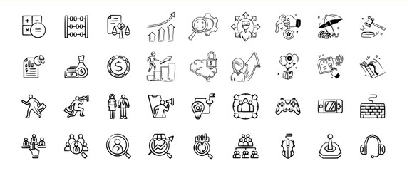Collection of Hand Drawn Business and Technology Icons