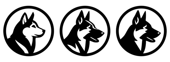 Silhouette of a dog in a circle. Laika in a circle. German Shepherd in a circle