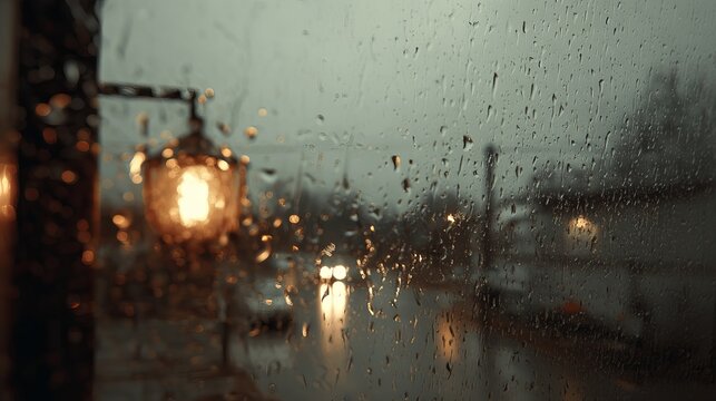 Moody rainy day with dark clouds and falling raindrops outdoors