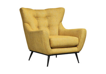 Modern mustard yellow accent chair button tufted upholstery, On Transparent Background, Png Image