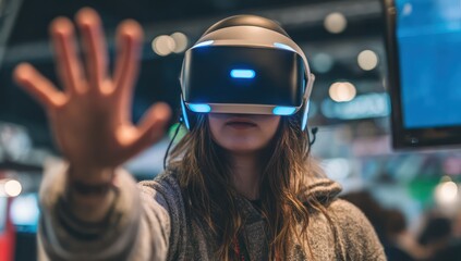 Person enjoying an immersive experience with virtual reality for interactive gaming and engagement.