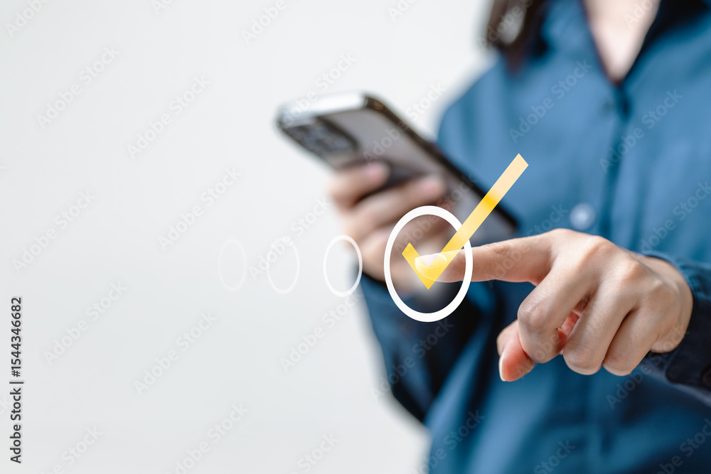 Poster checklist business report concept. check mark opinion. tick checkbox survey. checkmark.