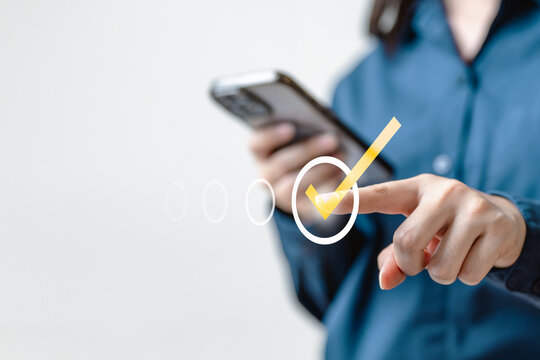 Checklist business report concept. Check mark opinion. Tick checkbox survey. Checkmark.