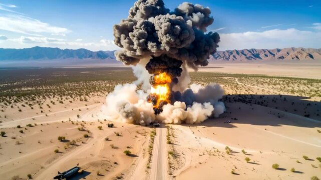Desert explosion aerial view