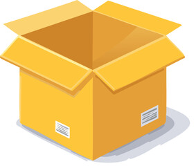 isometric vector illustrations of cardboard box in various states: open, partially open, and closed, with different angles and light reflections
