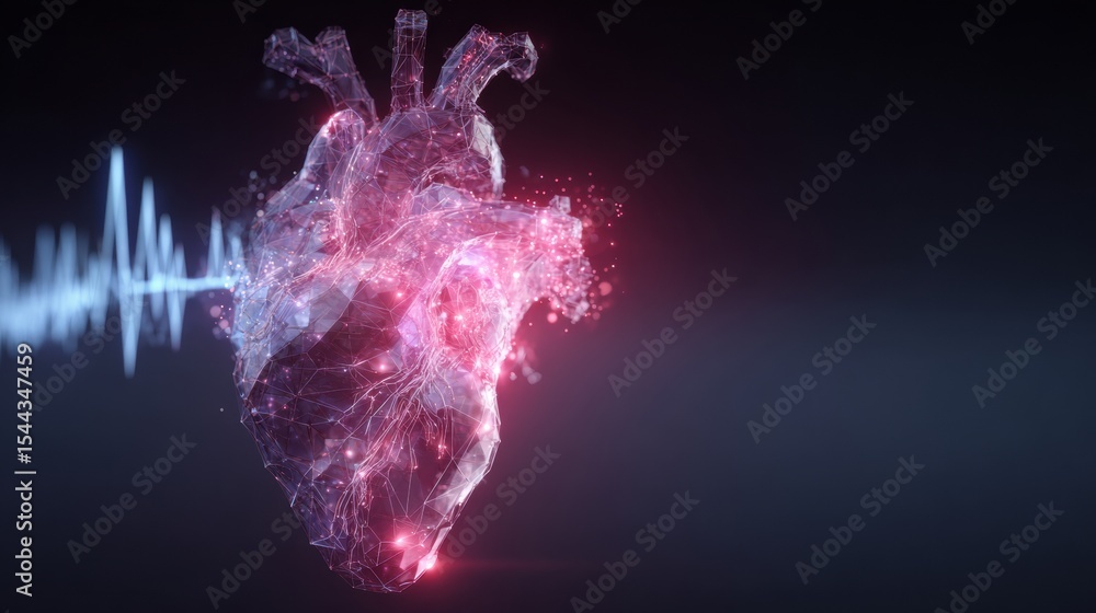 Aufkleber Abstract Glowing Heart Pulsating With a Racing Pulse Graph in an Open Upper Space