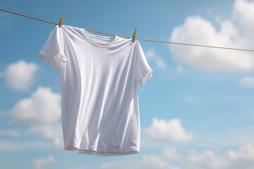 Blank White Tee Hanging Under Open Blue Sky