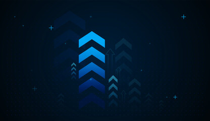 A big arrow moving up on dark blue background. the bright arrows upward growth trend Ideal for presentations, financial reports, or technology-driven branding, this image conveys strength