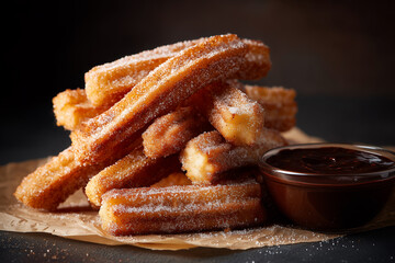 Golden Churros With Cinnamon Sugar and Chocolate Cup