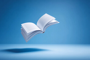 Levitating White Book With Blank Pages in Air
