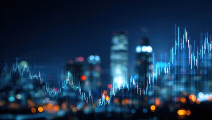 A city skyline with a dark blue background
