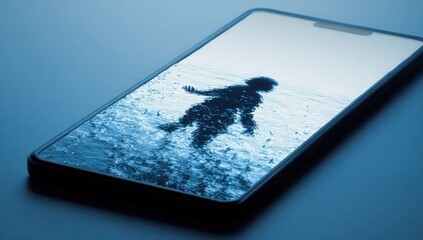 A phone with a blue background and a man in the water