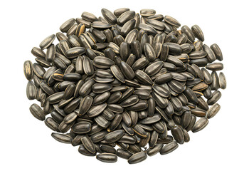 Pile of black sunflower seeds isolated on transparent background