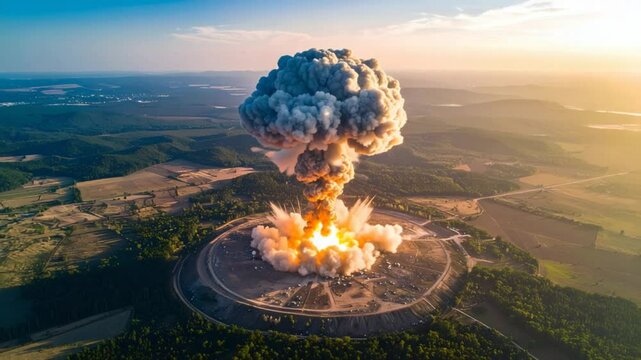 Explosive aerial sunset landscape