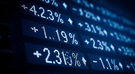 Obraz premium Stock Market Exchange Overview: Top Gainers and Losers on Blue Background. 