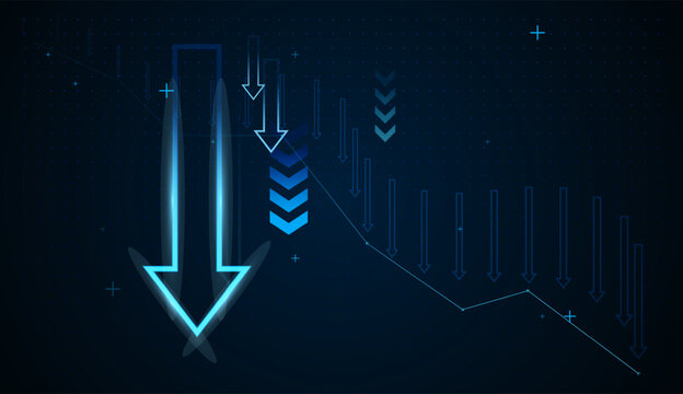Down fall chart against the background. groups of blue arrows falling concept design showcases multiple arrows rising, symbolizing low prices concept vectors
