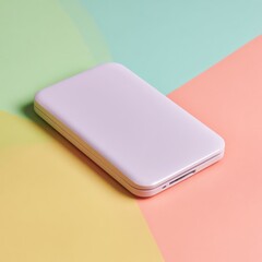 External hard drive featuring a slim design and rounded edges, placed on a pastel-colored surface.