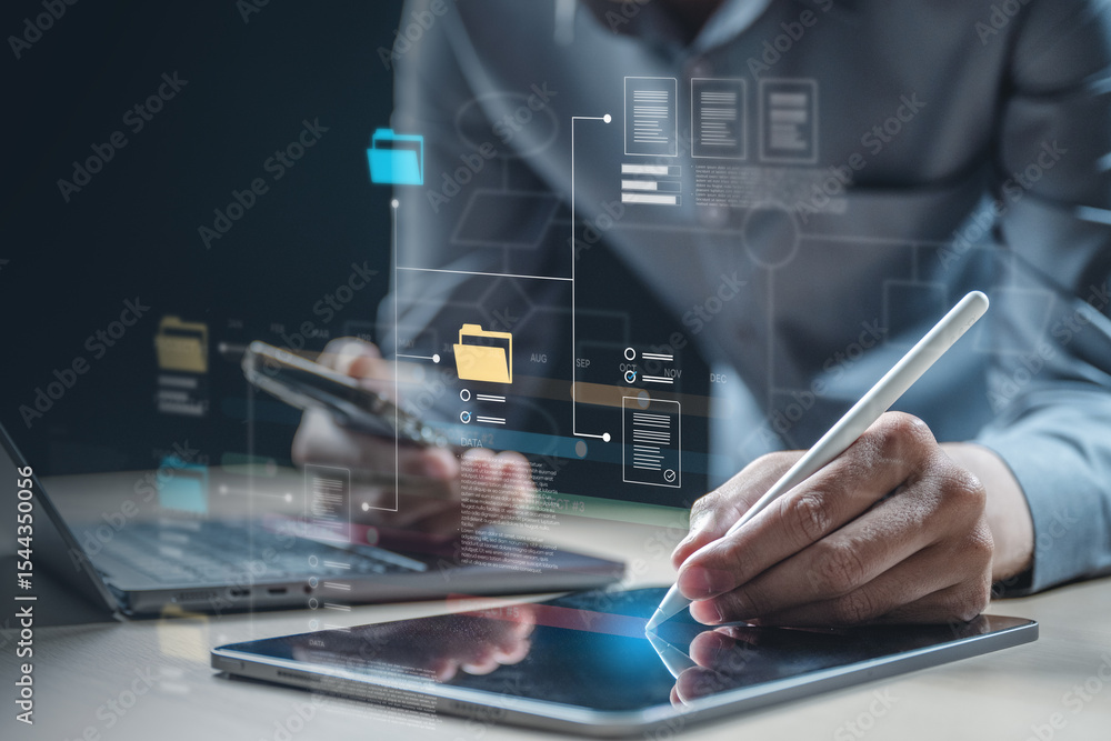 Poster planning workflow process concept. flowchart solution implementation. strategy diagram plan manageme