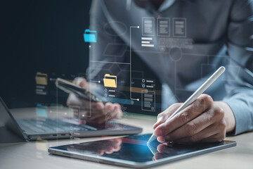 Planning workflow process concept. Flowchart solution implementation. Strategy diagram plan management. Planning business.