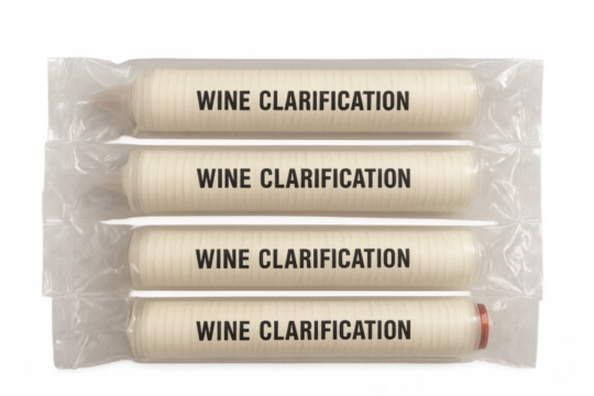 Wine clarification filters for winemaking process on transparent background