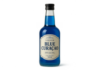 Blue curaçao liqueur bottle isolated on transparent background