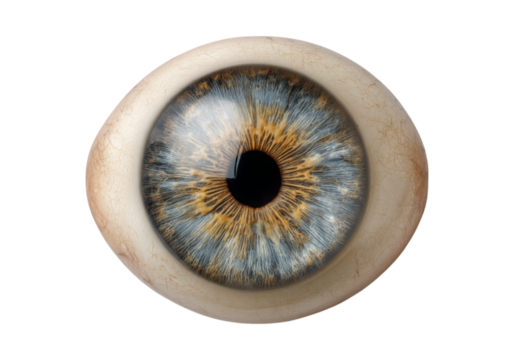 Close up detailed view of a human eye iris pupil sclera, On Transparent Background, Png Image
