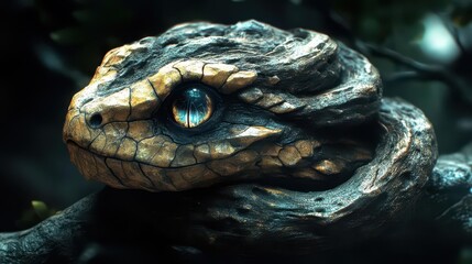 Naklejka premium Stone Serpent: Ancient Reptile, Mystical Creature