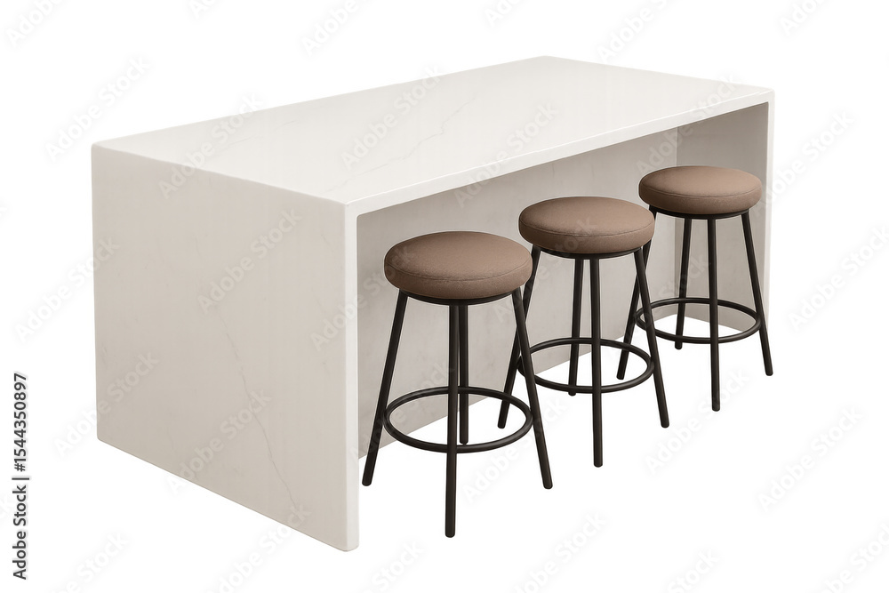 Poster modern bar table with three stools on transparent background
