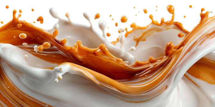 Elegant isolated milk and honey splashes on pure white background.