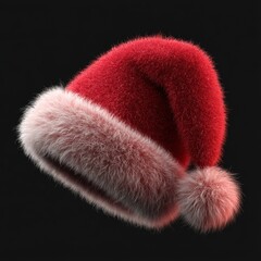 Fototapeta premium Realistic and Soft Red Santa Hat with Fluffy White Trim Ready for Holiday Festivities and Christmas Celebrations