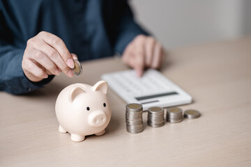 Piggy bank saving money concept. Finance banking plan. Financial save planning. Saving money plan.