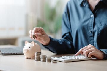 Piggy bank saving money concept. Finance banking plan. Financial save planning. Saving money plan.