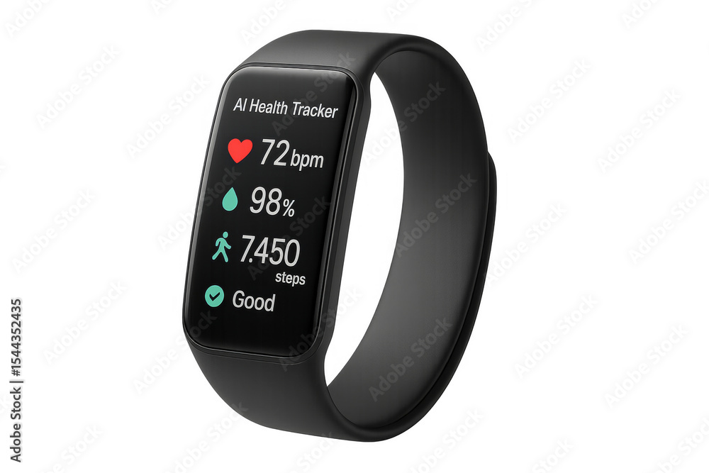 Poster smartwatch displaying health data on transparent background