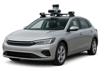 Self-driving car mapping city streets using lidar technology with transparent background