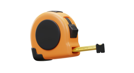 Orange and black tape measure used for measuring distance and length in construction and renovation isolated on a transparent background, png, cutout.