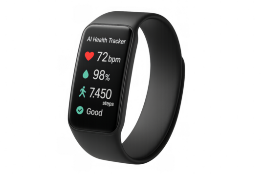 Smartwatch displaying health data on transparent background