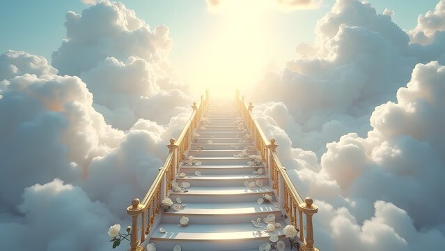 A fantasy landscape like heaven with sky and stairs