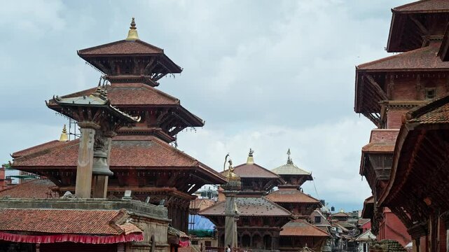 Skyline of Ancient Temples at Patan Durbar Square &ndash; Traditional Nepalese Architecture