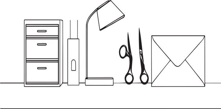black and white office supplies on desk clip art preview