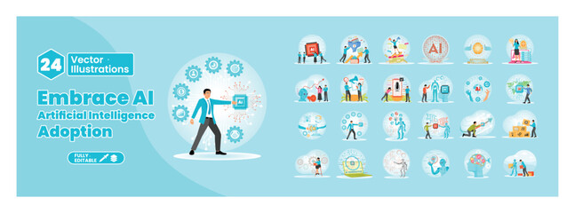 Embrace AI, Artificial Intelligence adoption concept. Mega set.